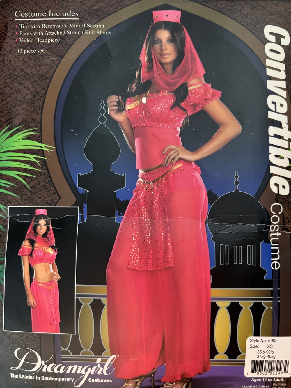 Dreamgirl Pink Sequin Convertible Harem Costume Hat Set